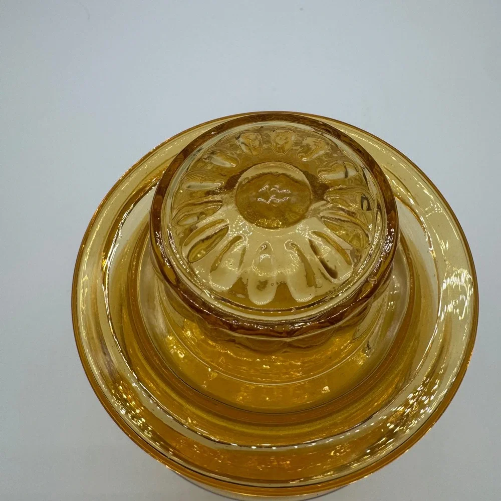 Vintage Takahashi Amber Glass Apothecary Jar Daisy Lid Hand Blown 7x4.5